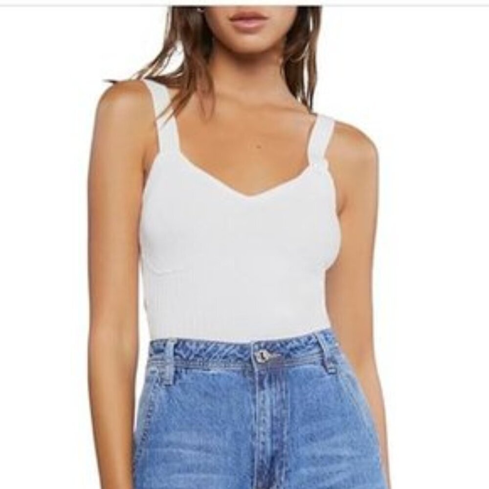 3/$20 Bundle 🌈Forever 21 Ribbed Sweater-Knit Top – White (Vanilla)